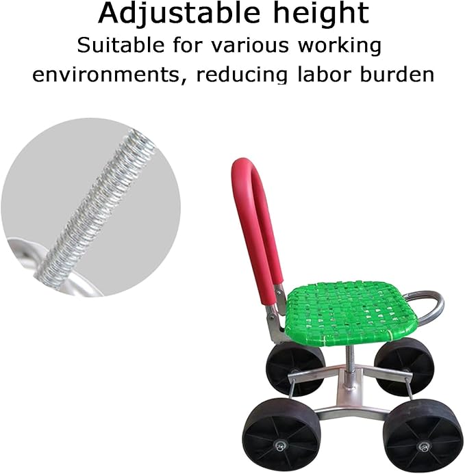 Rolling Gardening Work Stool Bearing 150kg Adjustable HeightGarden Helper with Foldable Backrestfor Yard Patio(Blue4 Wheels)