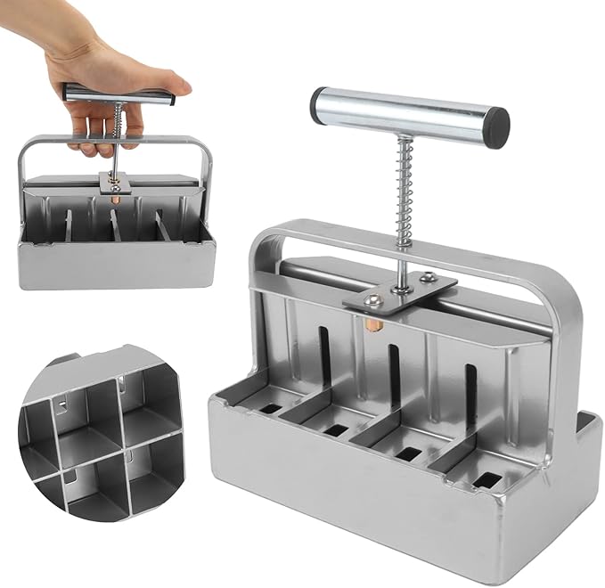 Soil Blocker Manual 8 Cell Soil Block Maker with Comfortable Handle and 3 Sizes Seed Pins 1.6inch Block Handheld Soil Blocking Tool for Seed Starting Transplanting Germination
