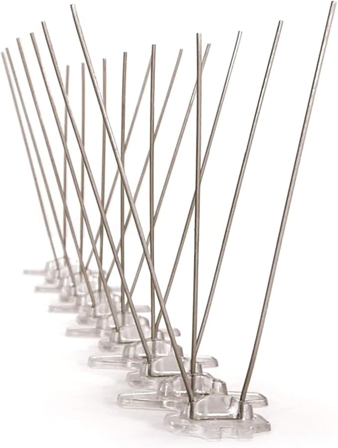 Bird Barrier Bird-Flite Stainless Steel Bird Spikes | Metal Pins Strips with Plastic Base Clear Glue Adhesive Included - Narrow (2.5in) 10 Ft. Length