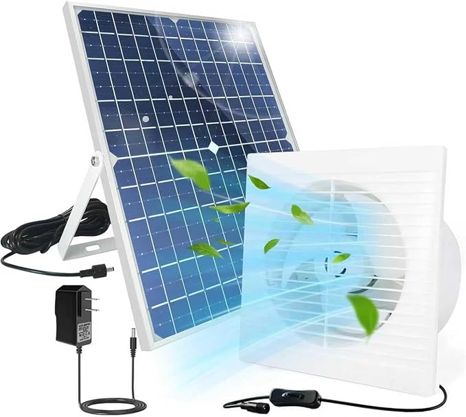 Solar Exhaust Fan 25W Waterproof Solar Panel 8 Inch Ventilation Vent Fan for GreenhouseChicken CoopShed Garage Attic Barn Workshop Outside14.8ft Cable