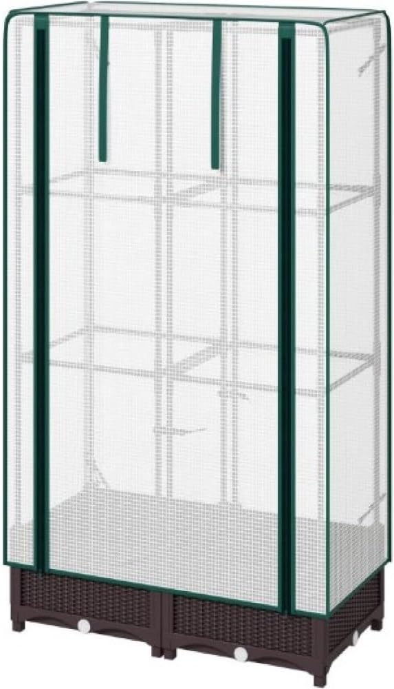 Raised Garden Bed with Built-in Trellis and Weather-Resistant Cover for Outdoor Vegetable and Flower Growing (Brown + White + Polypropylene + Steel)