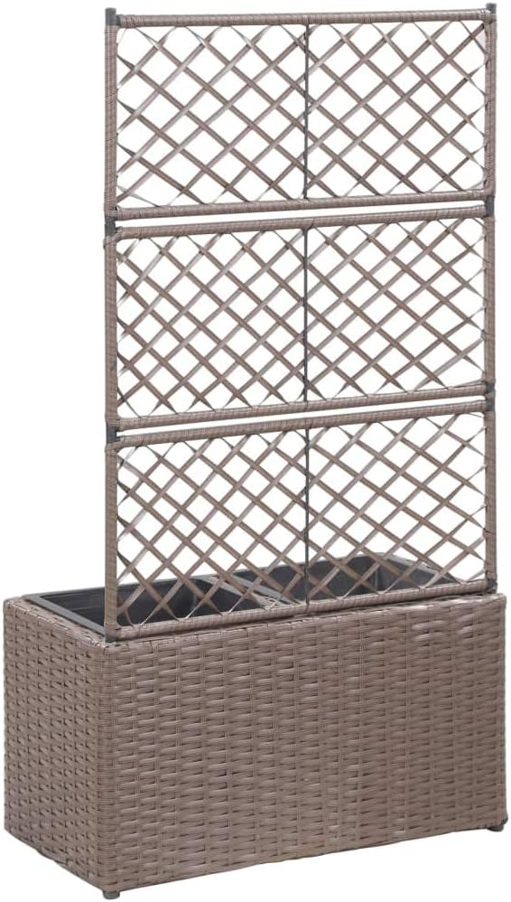 Garden Trellis Raised Bed with 2 Pots Lattice Panels Freestanding Poly Rattan Plant Raised Bed for Outdoor Climbing Planting Yard Patio Decoration Brown 22.8 x 11.8 x 42.1