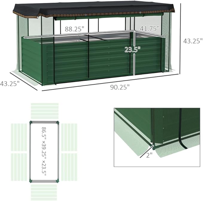 Heavy-Duty Galvanized Steel Raised Garden Bed Kit with Assembly Tools Sturdy Planter Box for Vegetables Flowers and Herbs (Green + HDPE + Steel)