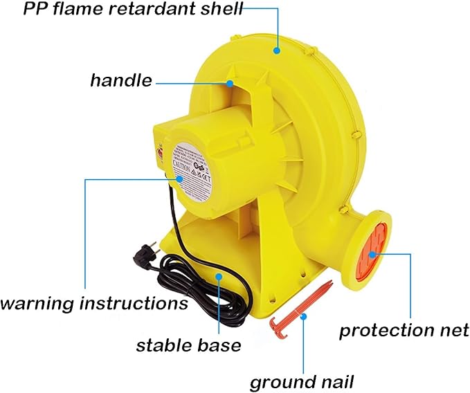 INTBUYING 380W Inflatable Blower 0.5HP 110V-120V Air Blower for Inflatables PP Flame Retardant with High-Speed Motor and Stable Base for Camping Wedding Party Backyard
