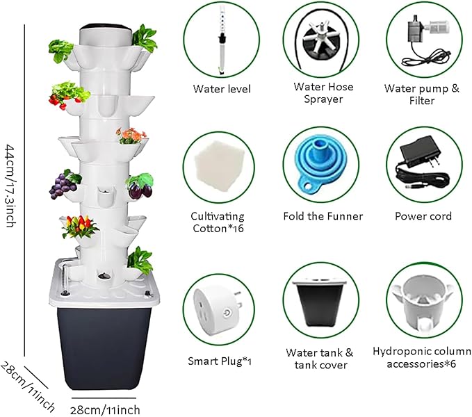Hydroponic Growing System Kit30-plants Indoor Vertical Tower Garden System Kitsmart Garden Hydroponic Germination Kit Vegetable Tower With Pump For Herbs Fruits And Vegetables(25 holes White)