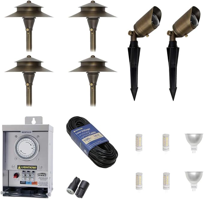 Lightkiwi D7988 Low Voltage LED Landscape Lighting Kit - (2) Spotlight (4) Path Light Kit