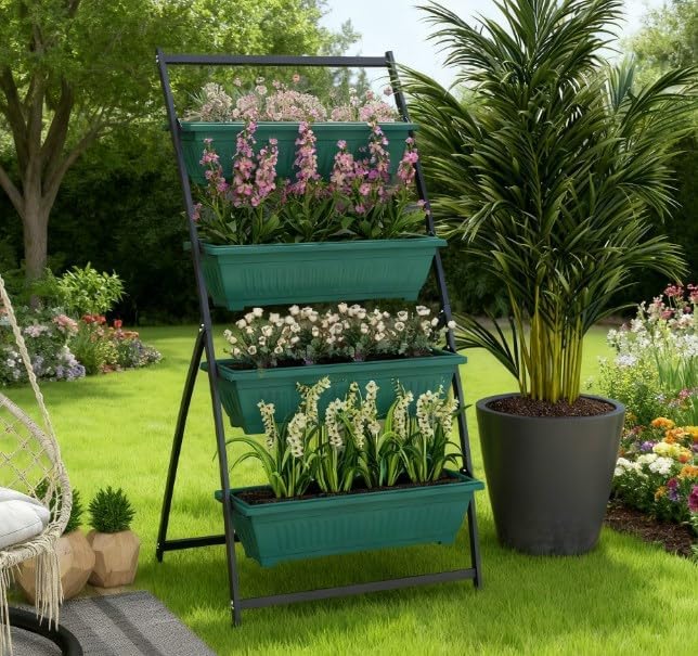 Plant Stand Grow Container4 Tier Vertical Raised Garden Planter with 4 Boxesfor Vegetable Flowers
