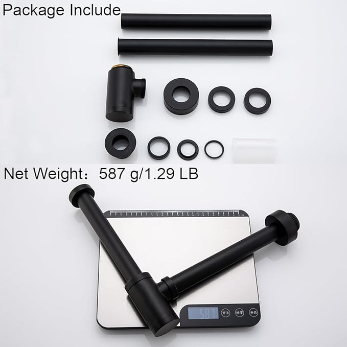 RANDOM Brass Round Bottle P Trap 1 1/4Raise and Lengthen Adjustable Basin Sink Waste Drain Trap Kit Matte Black.RD-83888MB-L