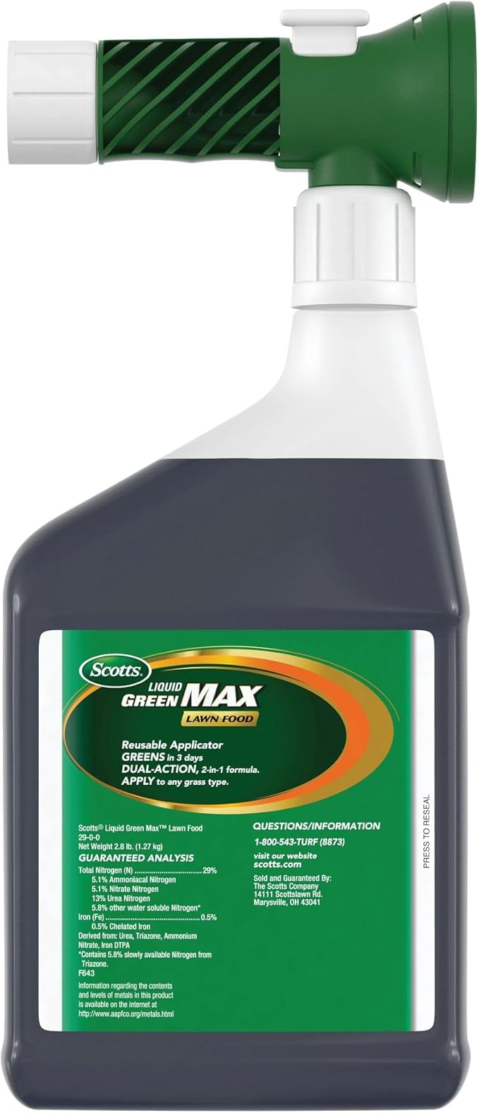 Scotts Liquid Green Max Lawn Food Lawn Fertilizer and Iron Supplement for Any Grass Type 29-0-0 32 fl. oz.
