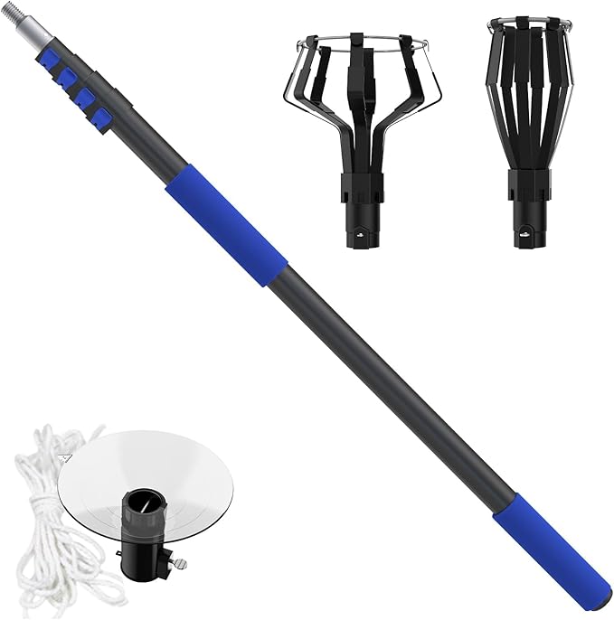 26FT Reach Light Bulb Changer for High Ceilings with Telescopic Extension Pole 5-20Foot Light Bulb Extension Pole Changer with Baskets and Suction Cup for High Ceilings and Recessed Lights