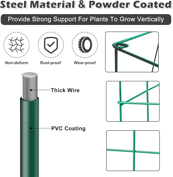 Barbella Tomato Cage 4 Pack Plant Support Cage Square Folding Tomato Cages Garden Plant Support Stake Tower with Clips and Ties Garden Trellis Plant Cage for Vertical Climbing Plants (Green)