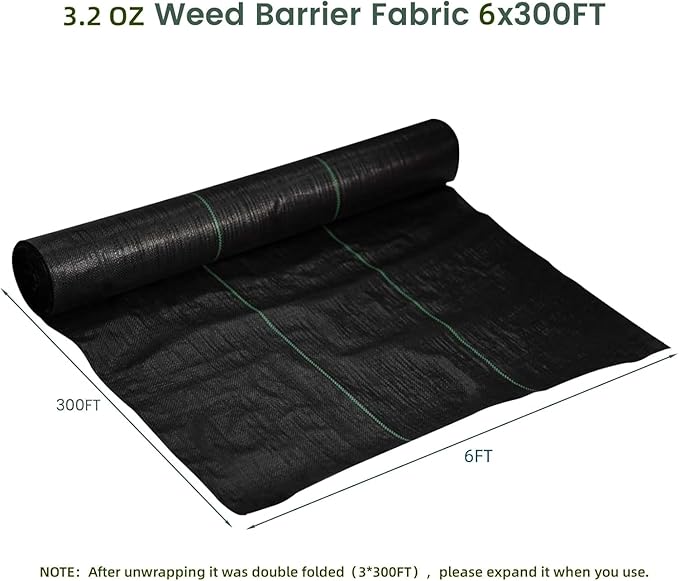 Driveway Fabric 3.2 OZ 6 x 300 FT Landscape Barrier Fabric Weed Barrier Fabric Heavy Duty for Flower Bed Driveway and Greenhouse