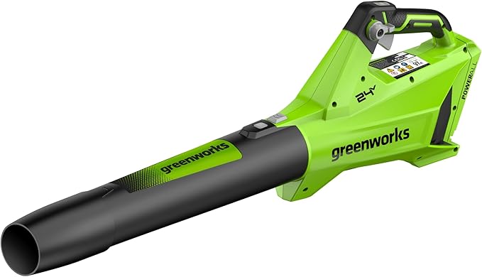 Greenworks 24V (110 MPH / 450 CFM / 200+ Compatible Tools) Cordless Brushless Axial Leaf Blower Battery and Charger Not Included