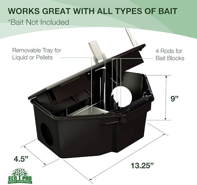 Rat Bait Stations 2-Pack | Refillable Outdoor Mouse Bait Station with Locks &amp Keys | Weather-Resistant Rodent Bait Box for Indoor &amp Outdoor | Pet &amp Kid-Safe Rat Trap Alternative - Large Si