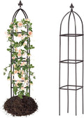 100% Metal Obelisk Trellis for Climbing Plants Outdoor &amp Indoor - Powder-Coated Steel Tower Obelisk Plant Support - Heavy Duty Rust-Proof Garden Trellis for Climbing Vine Vegetables Flowers Black