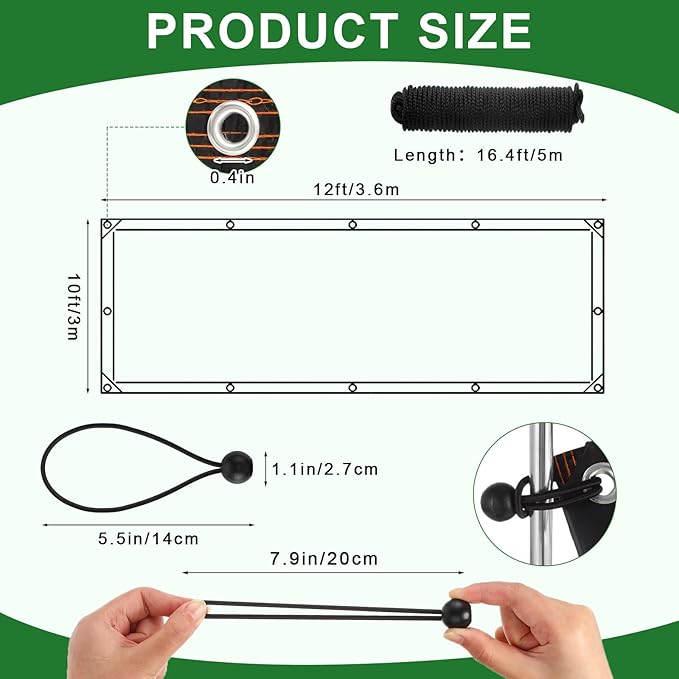 Windyun 2 Pack Heavy Duty Clear Tarps with Reinforced Edge Plastic Tarp Waterproof Plastic Cover Greenhouse Patio with Elastic Rope and Nylon Rope for Garden Furniture (10 x 12 ft)