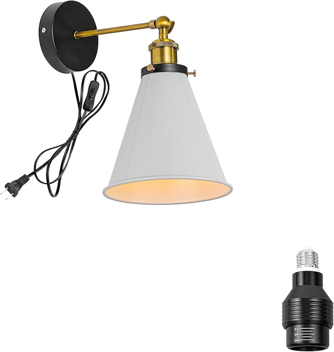 Hook Mounted Plant Light Full Spectrum 4500K 10W Adjusted Light Beam Range 15-60 Degree Vintage White Cone Shade Wall Lamp for Indoor Plants Flowers Growing