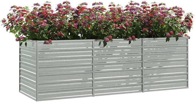 Large Garden Raised Bed Silver Galvanized Steel Planter for Outdoor Plants 94.5x31.5x30.3 Inch Rectangular Garden Bed Tall Raised Planter Box for Vegetables Herbs Flowers