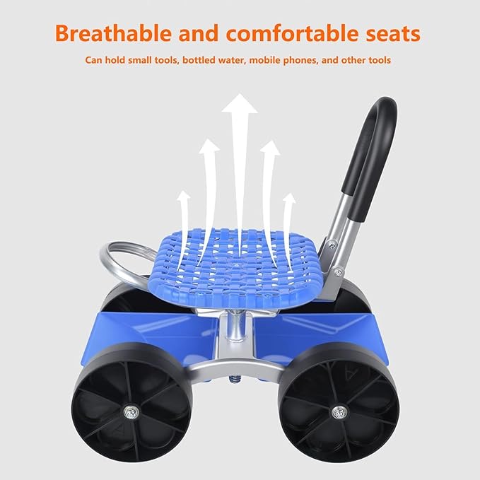 Rolling Garden Stool with Wheels - 360° Swivel Seat Cart | Outdoor Planting Chair with Tool Tray for Weeding &amp Gardening | Portable Scooter for Easy M