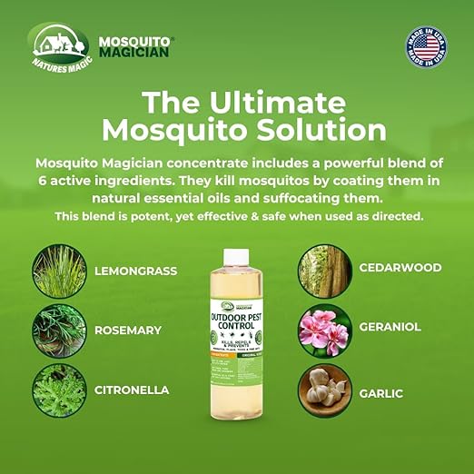 Mosquito Magician Liquid Concentrate Kills Mosquitoes Fleas &amp Fire Ants Yard Spray Treatment Safe for Pets Use with Sprayers Foggers &amp Misting Systems Outdoor Mosquito Repellent - 16 Fl