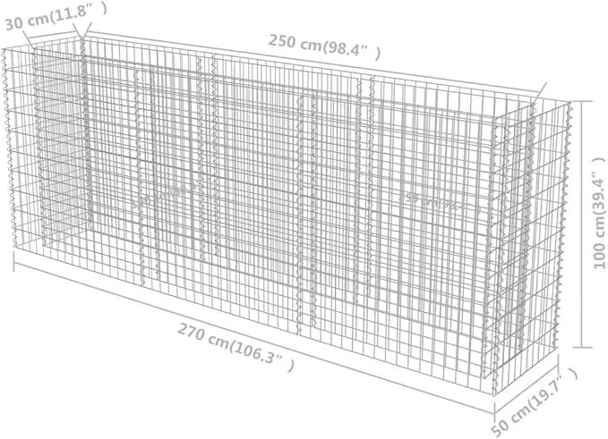 Gabion Retaining Bed Large Galvanized Steel Durable Wire Mesh Holds Rock Walls Landscape Your Garden (Rectangular Silver Outdoor)
