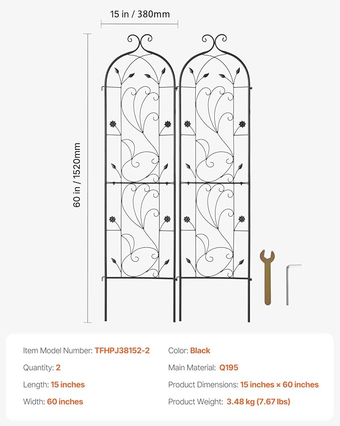 Happybuy Garden Trellis for Climbing Plants 60 x 15 in 2 Packs Rustproof Metal Garden Flower Trellis Outdoor Climbing Rose Trellis Cucumbers Support