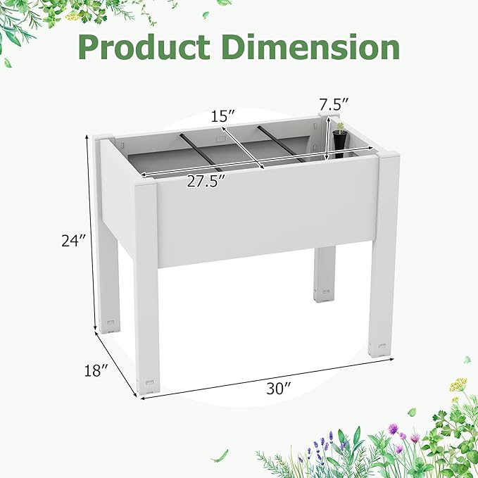 Raised Garden Bed Outdoor Elevated Planter Boxes with Legs &amp Water Level Indicator Garden Box Self-Watering Raised Beds for Gardening Balcony &amp Deck (Greyish-White)