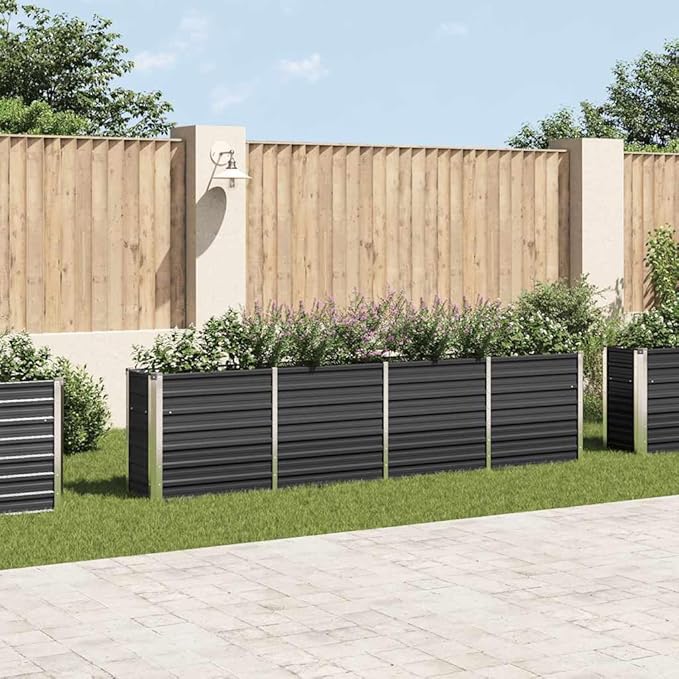 vidaXL Garden Raised Bed Galvanized Steel Planter Anthracite 126x15.7x30.3