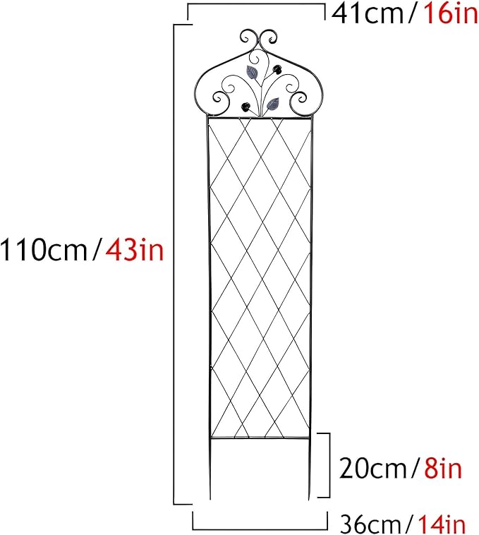 2 Pack Metal Garden Grille Plant Garden Trellis Plant Display 110x36cm/43x14in for Tomatoes Vegetables Flowers Fruits Black/White(Color:Black)