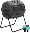 MoNiBloom 43 Gallon Compost Tumbler Outdoor BPA Free Large Dual Chamber Tumbling Compost Bin All-Season Fast Working Tumbling Composter High Volume Composter with 2 Sliding Doors