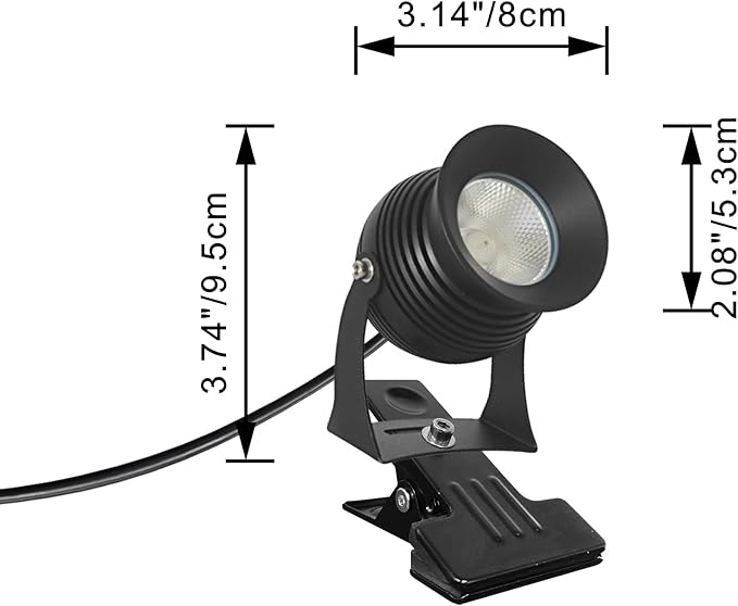 Kiven IP65 Waterproof LED Landscape Clamp Light Black Decorative Spotlight Lamp with Plug-in Cord and Timer for Indoor Outdoor Yard Step Statue Mini LED Lawn Light (7W Warm White)