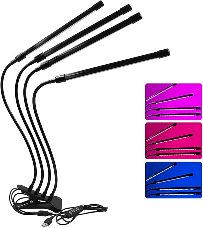Pongnas USB Full Spectrum Grow Light for Indoor Plants | Brightness &amp Timing for Succulents and Flowers (Four tubes-40W)