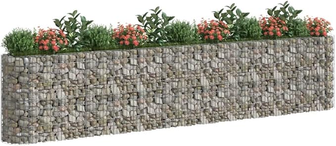 Gabion Raised Garden Bed Silver Galvanized Iron Large 185x19.7x39.4 Inch Durable Outdoor Planter for Flowers Vegetables