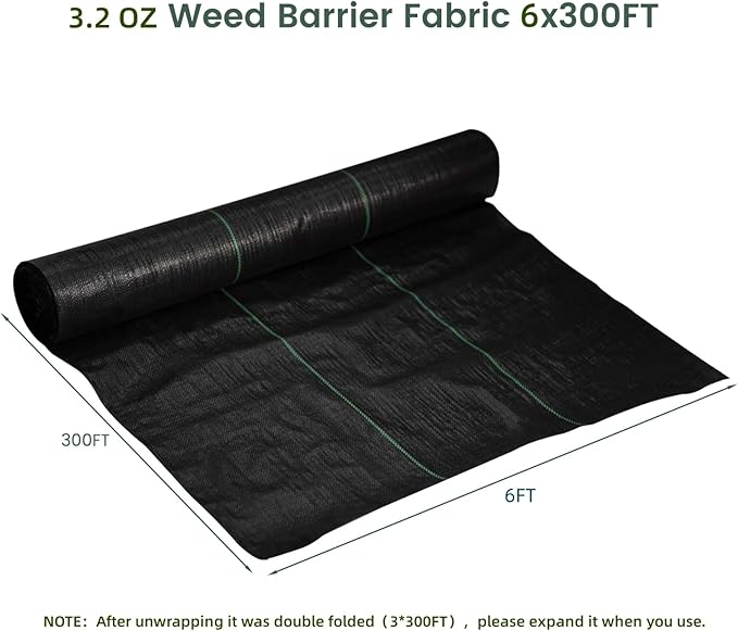 Weed Barrier Fabric 3.2OZ 6x300FT Weed Barrier Landscape Fabric Garden Fabric Weed Barrier for Flower BedDrivewayGarden and GreenhouseBlack6x300FT3.2OZ