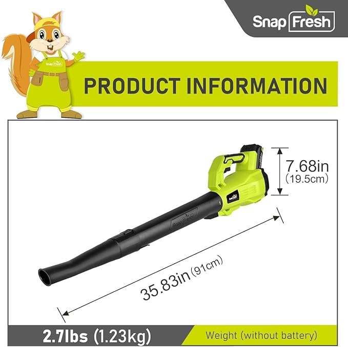 SnapFresh Cordless Leaf Blower - 180 CFM Leaf Blower with Battery &amp Charger 2 Section Tubes Free Control SpeedLightweight Electric Leaf Blower for Blowing Leaves Lawn Care Dust &amp Other D