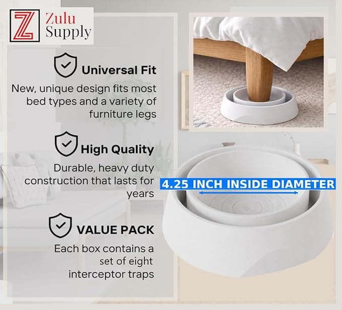 Bed Bug Interceptor Traps – White 8-Pack Passive Monitor &amp Detection Trap – Universal Fit for Bed &amp Furniture Legs – Reusable Non-Climbable Wall Pest Control Protection (White 8-Pack)