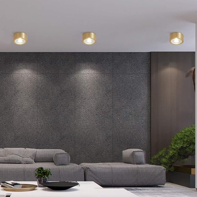 All Copper Ming Mounted Downlight Led Ceiling Light Gold Ultra-Thin Round Free Opening Small Ceiling Spotlights Nordic Aisle Porch Lights Warm Light White Light Natural Light High Brightness