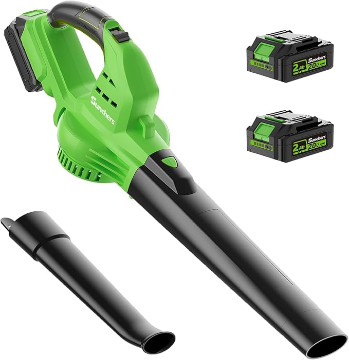 20V Leaf Blower Cordless with 2 Battery and Charger 135MPH 175CFM High Speed Blower with 2 Tubes Electric Leaf Cleaner Lightweight Handheld Small Blower for Patio Garden House Depot Green