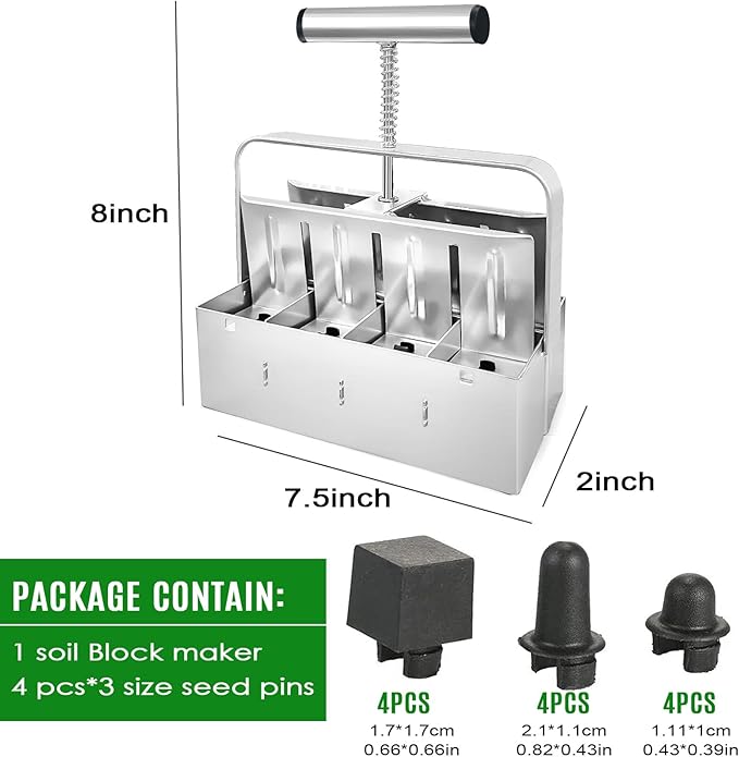 Upgraded Soil Blocker Handheld 8 Soil Block Maker for Seed Starting 2 inch Manual Quad Soil Blockers Maker Soil Blocking Tool Soil Blocker Kit