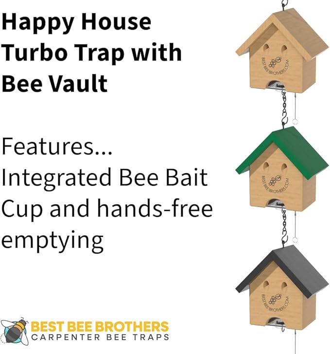 Best Bee Brothers Carpenter Bee Turbo Trap Happy House Carpenter Bee Trap for Outside with Bee Vault &amp Internal Turbo Funnel 6.3” W x 6” H x 5 D