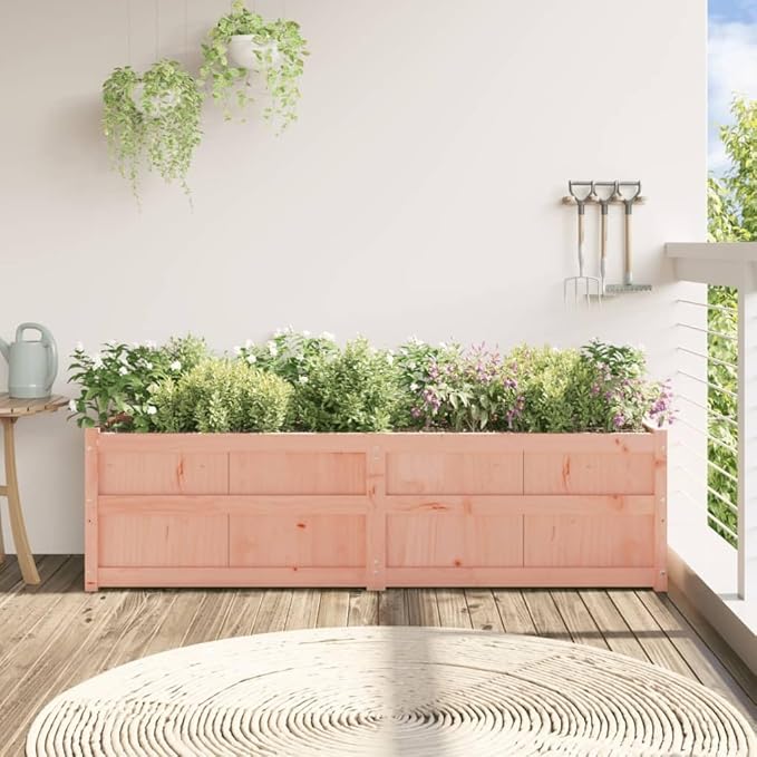 Large Garden Planter Natural Solid Douglas Wood 70.9x19.7x19.7 Inch Rectangular Raised Garden Bed for Outdoor Plants Oiled Finish