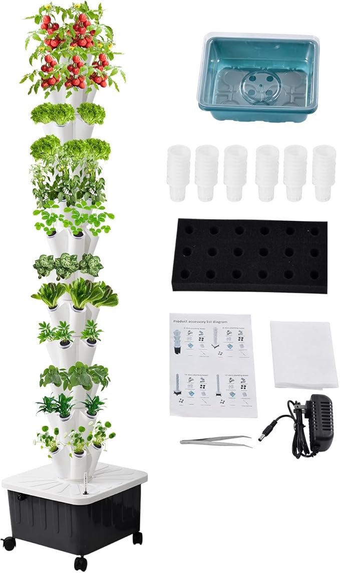 Hydroponic Growing System Tower14 Layered Hydroponic Tower 70 Slots Vegetable Growth PlanterHydroponics Fruit Towers Hydroponics Growing Kit for Flowers Balconies Courtyards Roofs