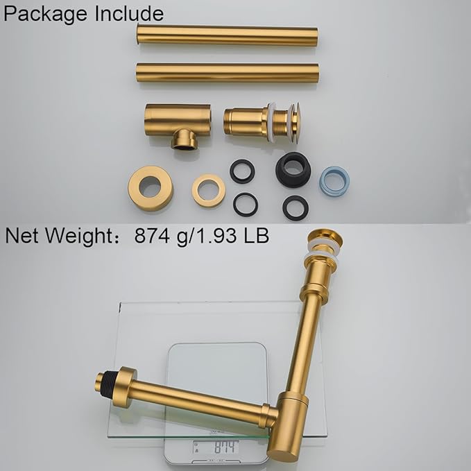 RANDOM Brass P Trap with Bathroom Sink Stopper Kit Without OverflowChampagne Bronze U-Shape 1-1/4 inch Sink Trap with 11.6″ Slip Joint Extension TubeAdjustable Height Sink Drain Bottle P-Trap Kit
