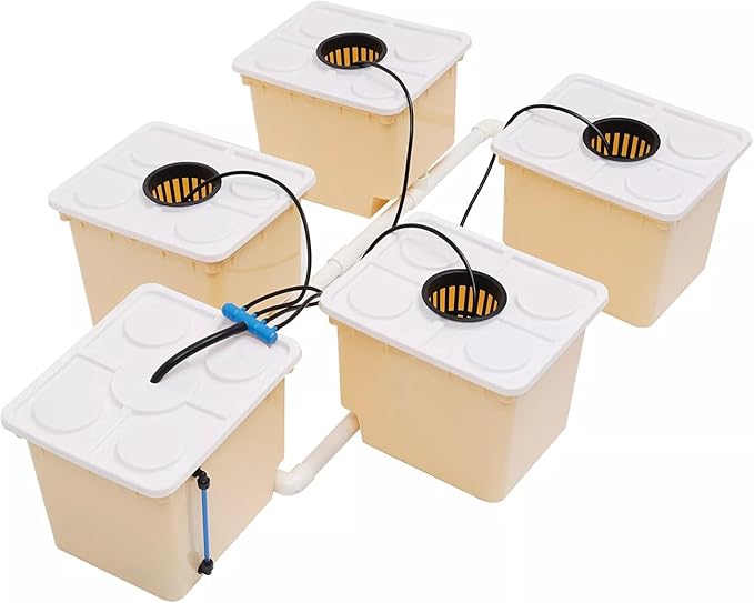5-Bucket DWC Hydroponics Drip Growing System Deep Water Culture Indoor Gardening Grow Kit with W/Submerged Pump 11L Buckets w/Lid for Vegetables Herbs Flowers for Balcony/Home
