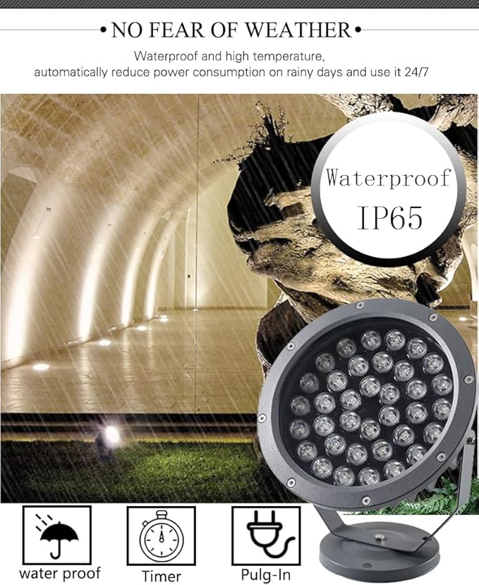 Outdoor LED Spotlight Waterproof Bright Outdoor Landscape Automatic Timer Mini Lawn Lamp 36W Graden Lights Lawn Accent Lighting with Plug Courtyard Flag Light Plants Backdrop Cool White