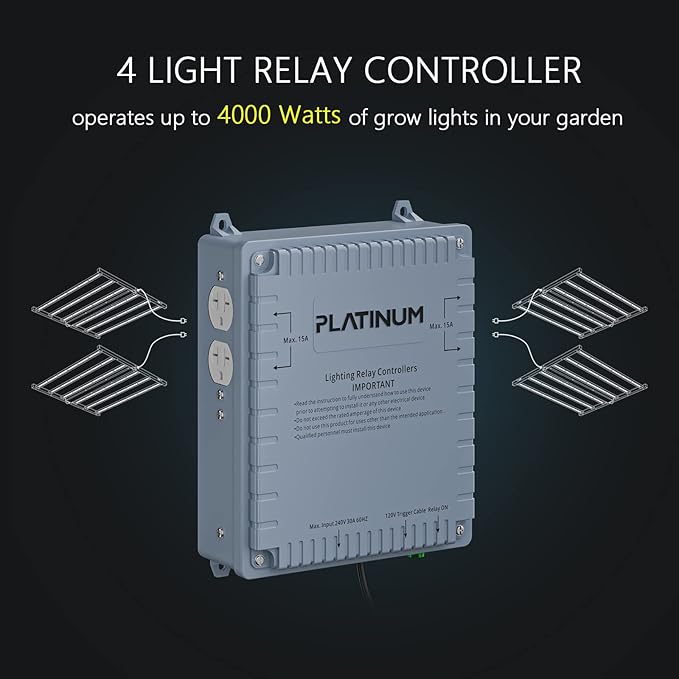 Lighting Relay Controller 4000W 4-Light HID Master Relay Controller w/Trigger Cord for Hydroponics Indoor Grow Lighting (4-Outlet)