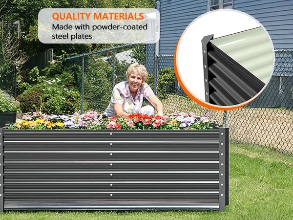VINGLI Galvanized Raised Garden Beds Outdoor 6x3x2 Ft 8x4x2 Ft Lager Metal Planter Raised Beds for Planting Vegetables Flowers Herb (6 * 3 * 2（Square）)