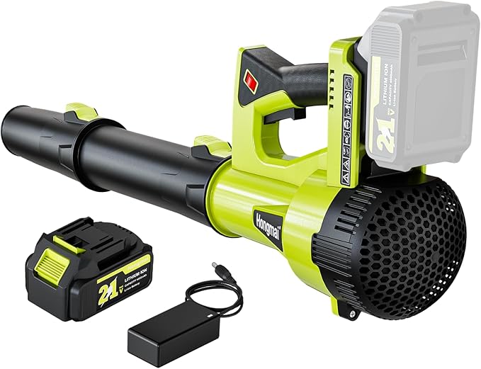 Leaf Blower Cordless 500 CFM 21V Electric Cordless Leaf Blower with 4.0Ah Battery and Charger Lightweight 6 Speed Modes for Lawn Care Patio Blowing Leaves and Dust (Green)