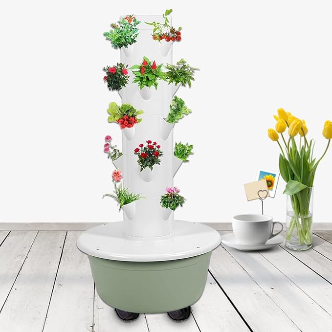 Hydroponics Tower Garden Hydroponic Growing System Aeroponics Growing Kit Indoor Herb Garden Kit with Hydrating Pump Controller for Herbs Fruits A(28Pots)