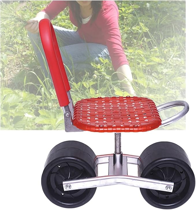 Rolling Gardening Work StoolGarden Stool with WheelsLoad-Bearing Capacity 150kgAdjustable Height 22-36cmfor Outdoor Lawn Yard(Red)